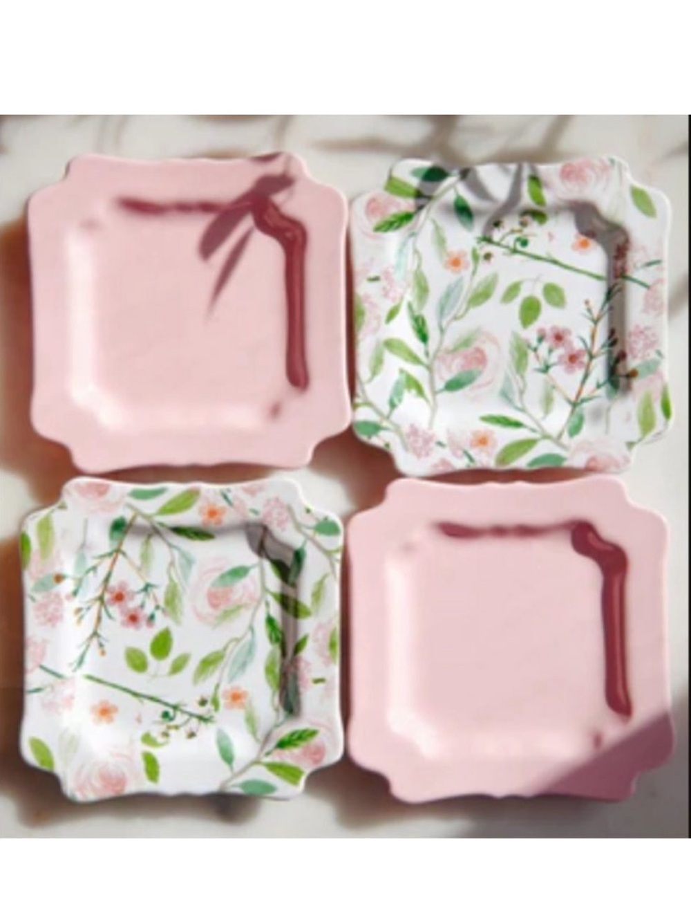 Sweet Laurel Stoneware Dessert Appetizer Plates Set Floral & Light Pink